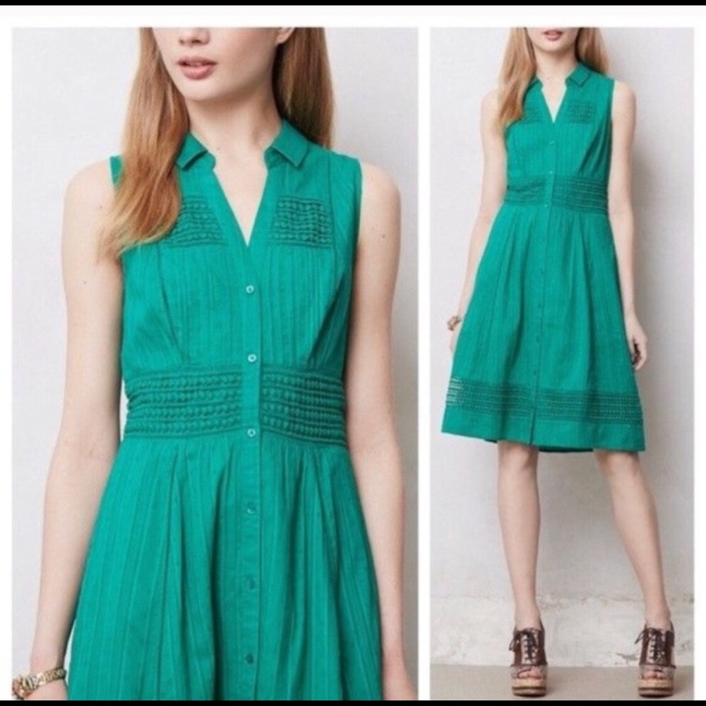 Anthropologie Maeve Swiss dot cotton shirt dress 4